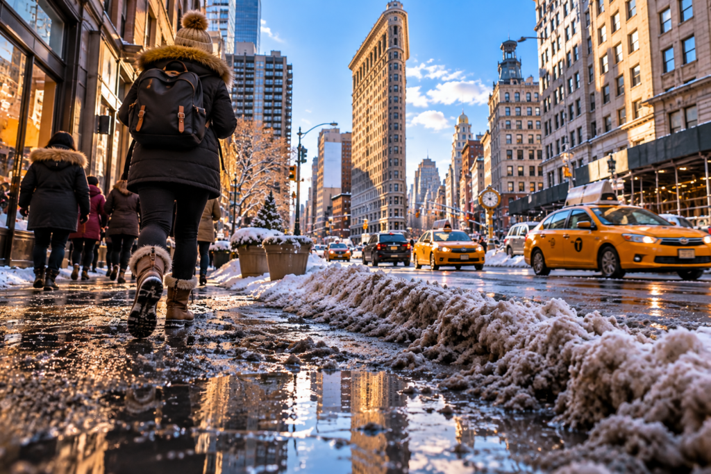 2. Central Park nevado vs. El lodo negro de las calles ❄️
